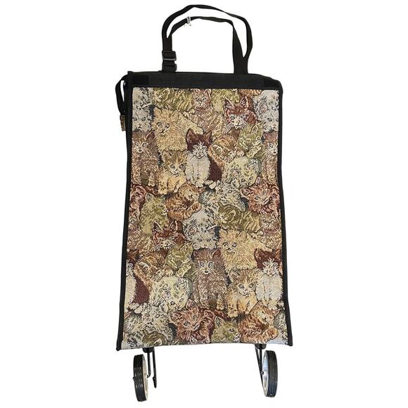 Vintage Cat Lovers Tapestry Shopping Travel Fold Up Rolling Tote Collapsible Bag - Picture 2 of 14